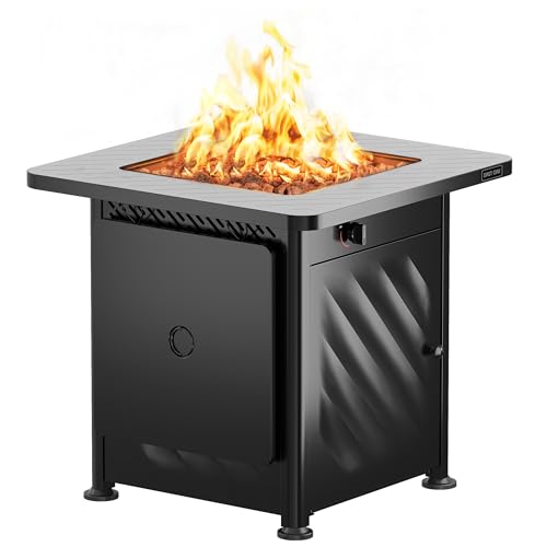 East Oak 28” Outdoor Propane Fire Pit Table | 52, 000 BTU Gas Fire Pit for Outside with Easy-Hook Lid
