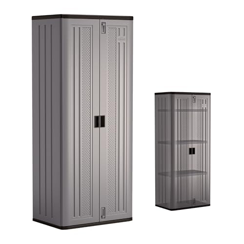 Suncast Tall Storage Cabinet for Garage Organization - 72" Freestanding Utility Closet with Shelving for Garden Supplies