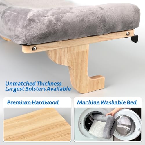 Zakkart Cat Perch for Window Sill with Bolster - Orthopedic Hammock Design with Premium Hardwood & Robust Metal Frame - Cat Window Seat for Large Cats and Kittens - Natural Color Wood Gray Bed, 24''W