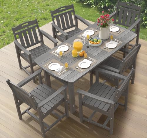 Ciokea HDPE Outdoor Dining Set, 7-Piece Patio Table and Chairs Set with Umbrella Hole, All-Weather Patio Dining Sets for 6
