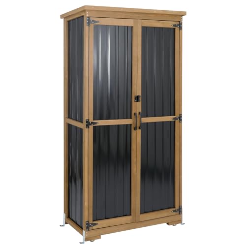 Outdoor Storage Cabinet Waterproof with Shelves, Small Storage Shed
