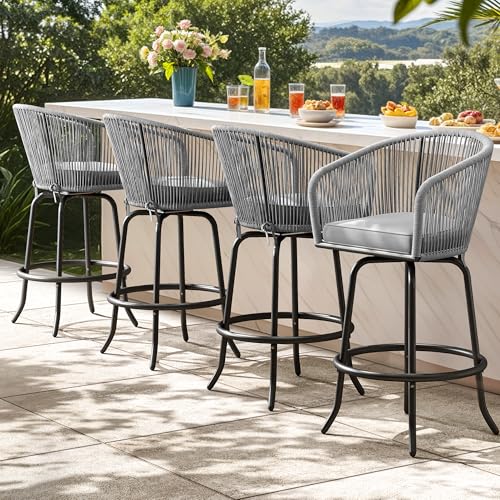 YITAHOME Counter Height Bar Stools Set of 4, Outdoor Bar Stools with Soft Cushions