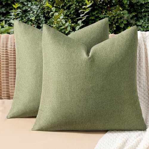 MIULEE Pack of 2 Decorative Outdoor Solid Waterproof Throw Pillow Covers Faux Linen Garden Farmhouse Cushion Cases for Patio