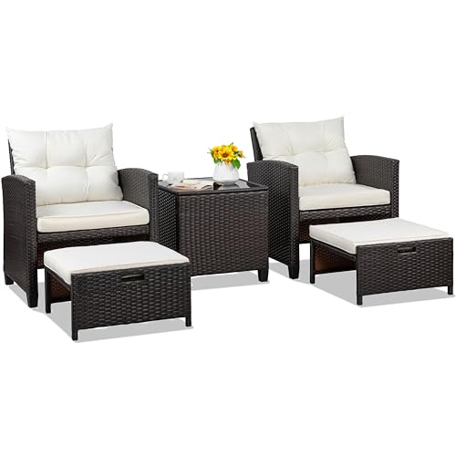 Shintenchi 5 Pieces Patio Furniture Set, Outdoor Wicker Patio Conversation Set with Ottoman