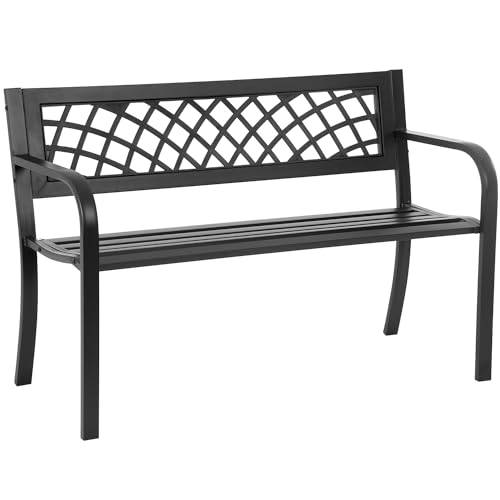 FDW Garden Bench Bench Park Outdoor Bench for Patio Metal Bench Park Bench with Plastic Backrest Armrests Sturdy Steel Frame