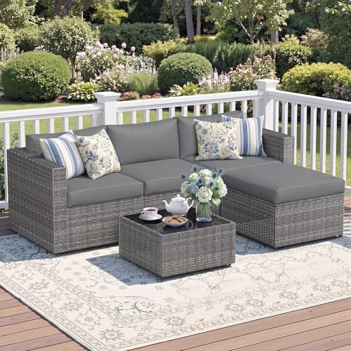 Wisteria Lane 5-Pieces Outdoor Patio Furniture Set, All Weather Wicker Rattan Sectional Sofa