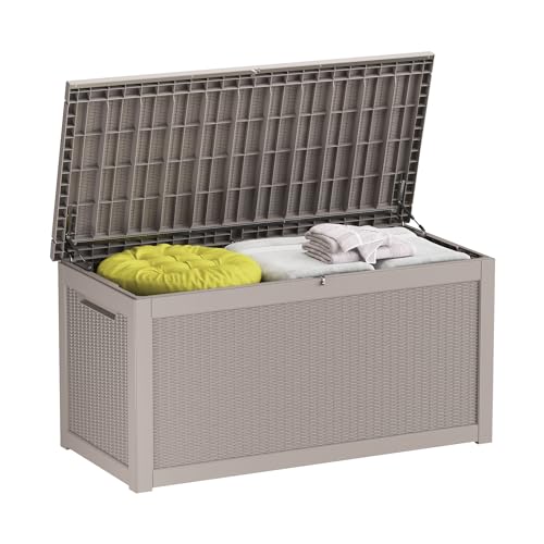 TARKARI 320 Gallon Outdoor Storage Box Waterproof, Resin Deck Boxes with Lockable Lid & UV-Resistant for Patio, Pool