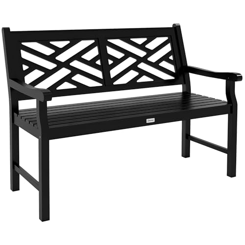 Outsunny Outdoor Garden Bench, Wooden Frame Patio Bench with Geometric Pattern