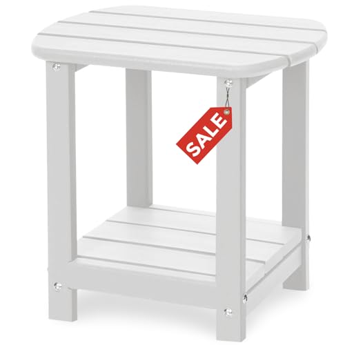Adirondack Square Outdoor Side Table, 2-Tier Storage Patio Side Table, HDPE End Tables for Backyard Pool Porch Garden Lawn