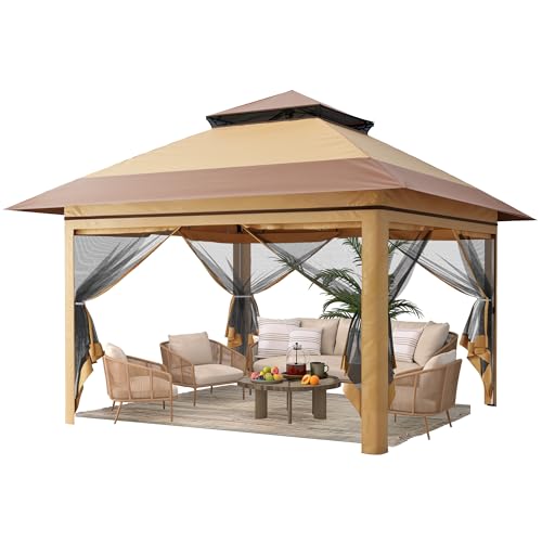 Driftalia 13x13 Pop Up Gazebo, Instant Outdoor Gazebo with Mosquito Netting, Vented Roof and Carry Bag for Patio