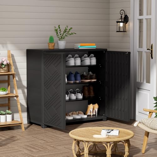 ZZM Indoor/Outdoor Storage Cabinet Waterproof, 34"x15"x34" Plastic Outdoor Storage Box for Garden Balcony Bathroom, All Weather Outdoor Storage Clearance, DIY Usage, with No Shelf (Black)