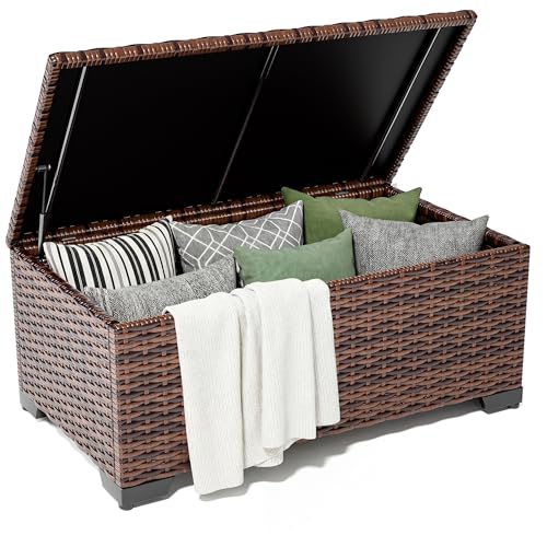 UDPATIO Outdoor Storage Table Patio Coffee Table All Weather Wicker Side Table with Waterproof Covers Rattan Furniture for To