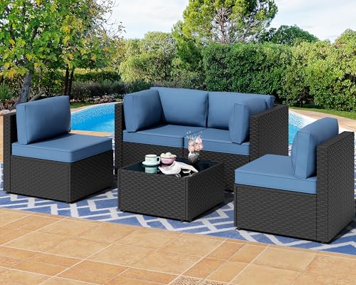 Shintenchi 5 Pieces Outdoor Patio Sectional Sofa Couch, PE Wicker Furniture Sets