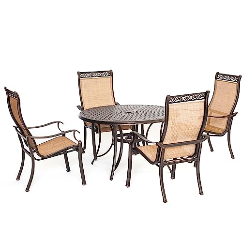 Hanover Manor 5-Piece Outdoor Dining Set with 4 PVC Sling Dining Chairs and Aluminum 48" Round Dining Table
