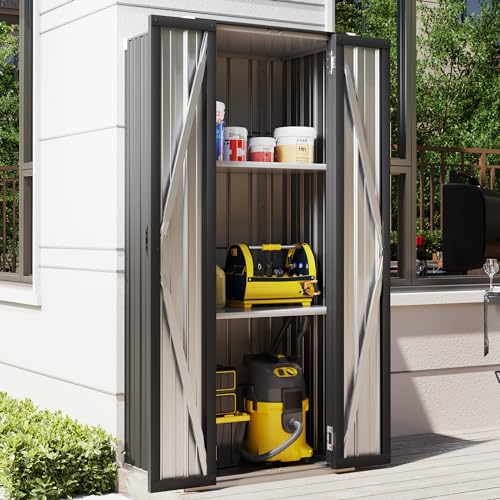AECOJOY Outdoor Storage Cabinet, Outdoor Cabinets Waterproof with Shelves, Vertical Tall Garden Outdoor Cabinet, Sheds & Outdoor Storage Clearance Cabinet Weatherproof for Outside in Dark Grey