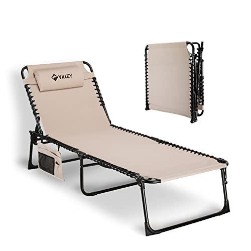 VILLEY Oversized Chaise Lounge Chair, Heavy-Duty Folding Outdoor Lounge Chair with 5 Adjustable Positions