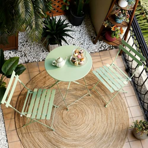 Bistro Table and Chairs set of 2, 3 Piece Folding Outdoor Patio Bistro Set with Comfortable Cushions
