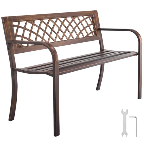 VEVOR Outdoor Bench, 46 inch, Carbon Steel Metal Frame with PVC Mesh Pattern Backrest and Round Edge Armrests