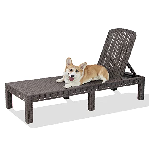 DIMAR GARDEN Beach Chairs Outdoor Chaise Lounge, Resin Pool Lounge Chair Waterproof Recliner, Mocha