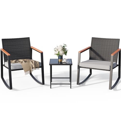 Gizoon 3 Pieces Rocking Patio Bistro Set with Anti-Scald Armrest